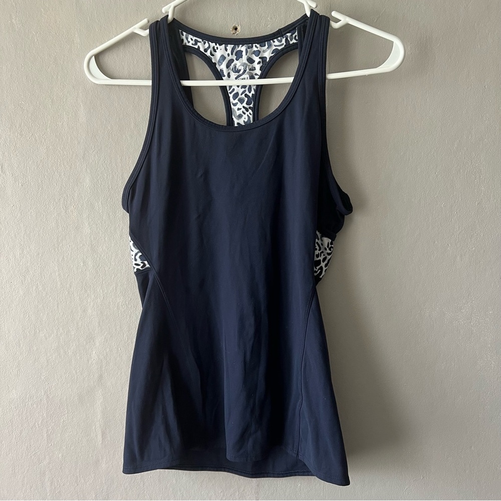 Athleta Navy Blue Animal Print Mix Inversion Tank Top Size XXS